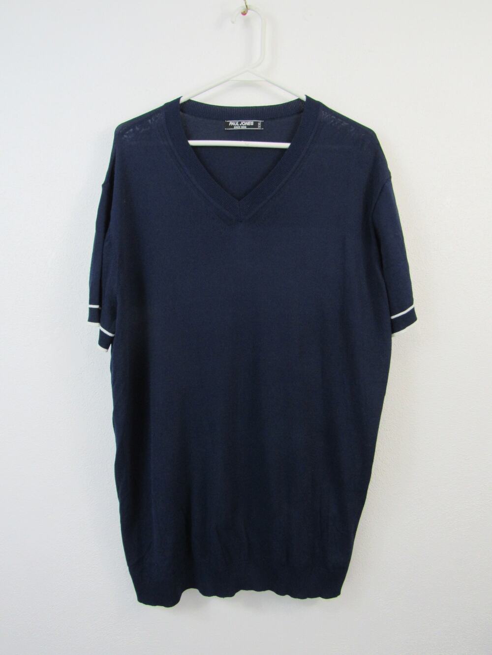 Paul Jones XXL Men's Navy Blue White V Neck Lightweight Knit Short Sleeve Top